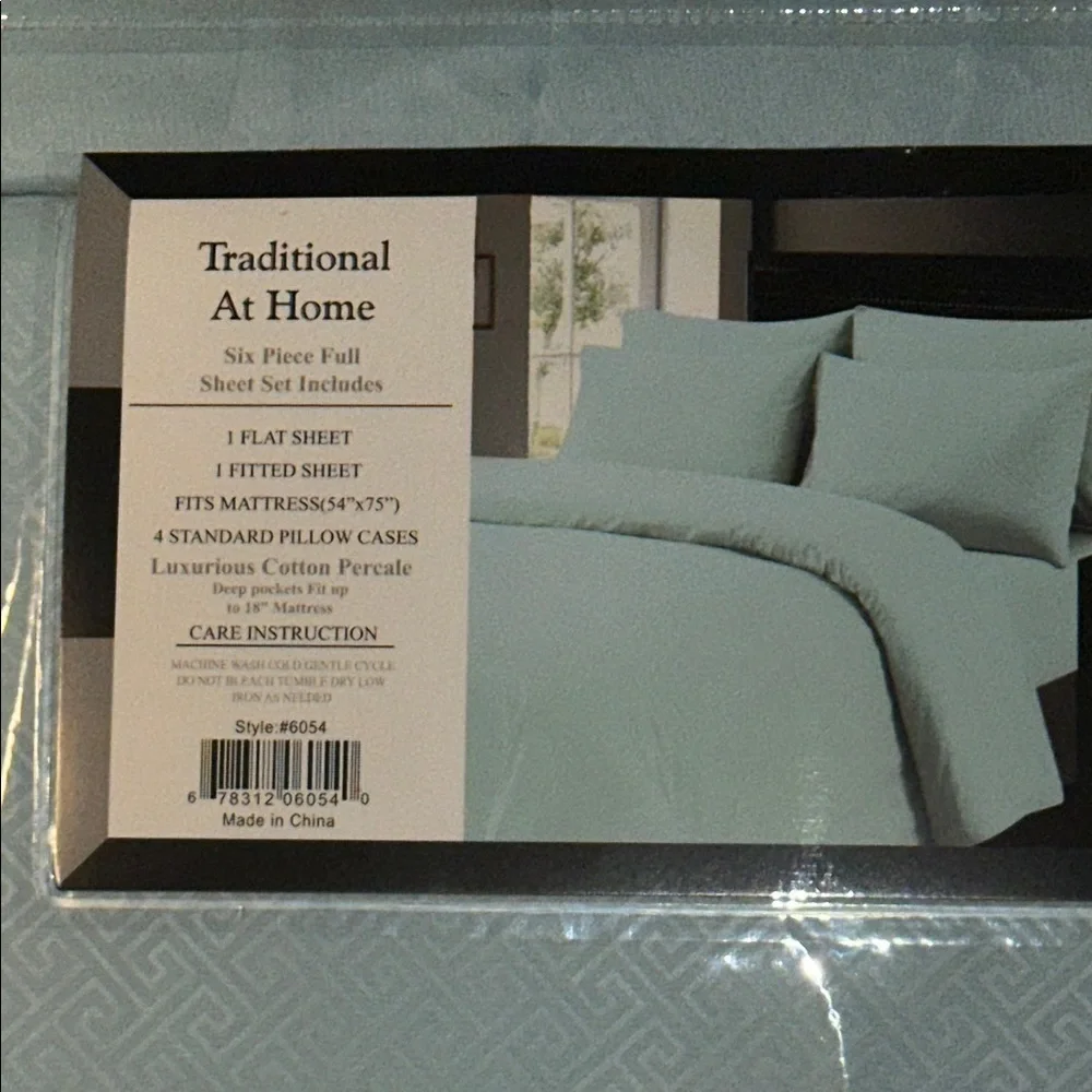 Traditional At Home Full 6pc Sheet Set Baby Blue Embossed Greek Key Print